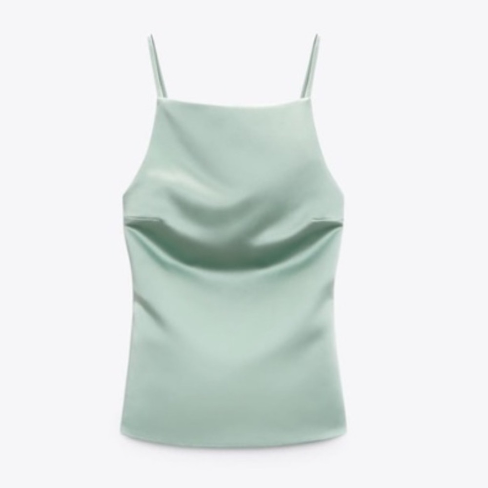 Mint green backless silk Zara top •adjustable straps• spaghetti strap•like new!